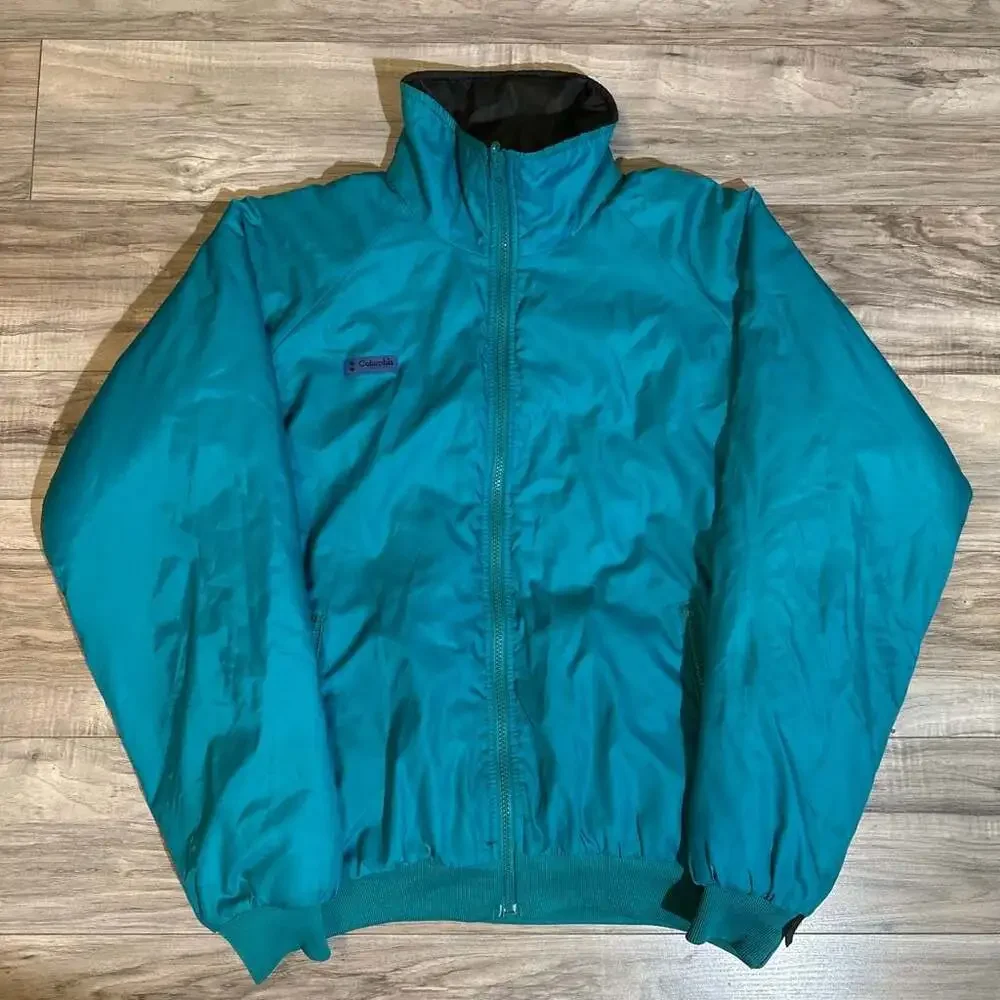Vintage 90s Columbia Sportswear Reversible Teal and Black Bomber Jacket